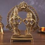 Pure Brass Vitthal Rukmani with Prabhavali | 8.7" x 7.5" x 3.1" (22 x 19 x 8 cm) | 2 kg Sacred Art | Divine Couple Frame Murti